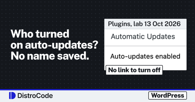 The Plugins screen of our WordPress 7.1.3 lab, where every plugin's Automatic Updates cell reads Auto-updates enabled with no link to turn it off, because a one-line must-use plugin forces it.